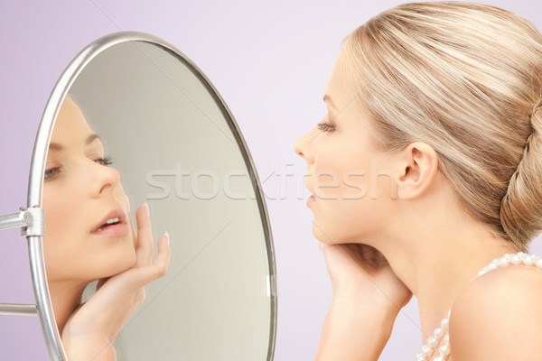 Foto stock: Mujer · hermosa · perla · collar · espejo · belleza · lujo
