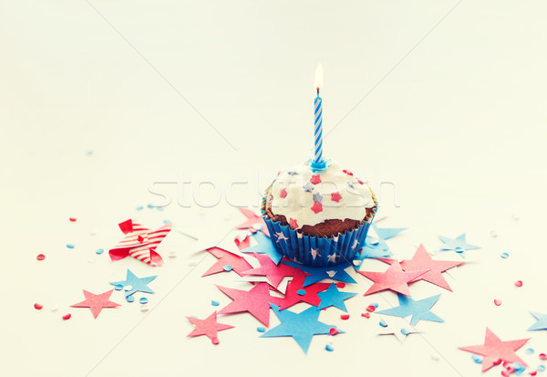 cupcake with candle on american independence day Stock photo © dolgachov