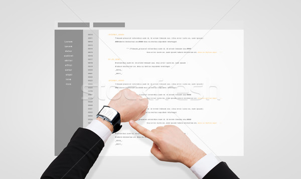 Biznesmen ręce kodowanie smart oglądać ludzi biznesu Zdjęcia stock © dolgachov