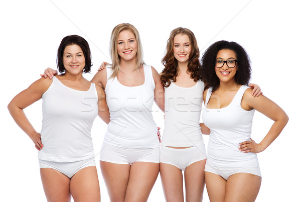 Stock photo: group of happy different women in white underwear