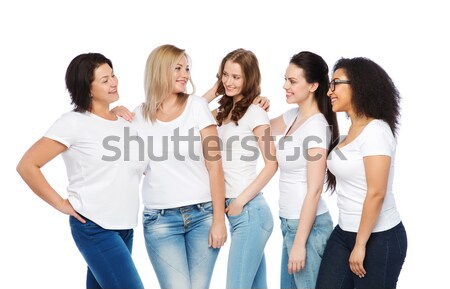 group of happy different women in white t-shirts Stock photo © dolgachov