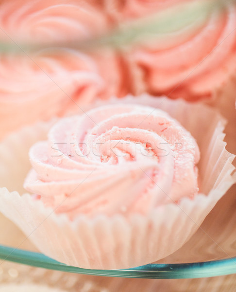 close up of sweet custard dessert on serving tray Stock photo © dolgachov