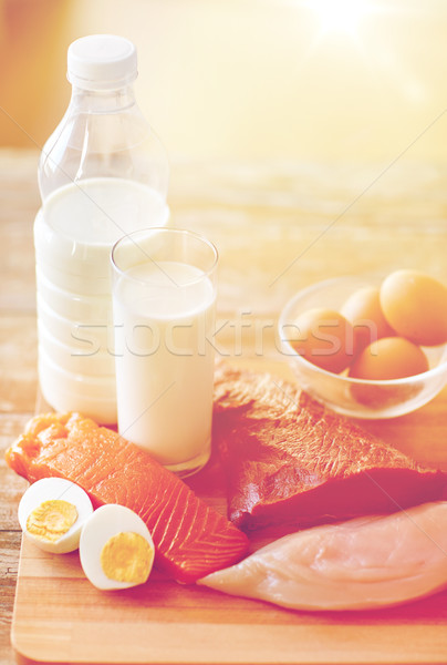 close up of natural protein food on wooden table Stock photo © dolgachov