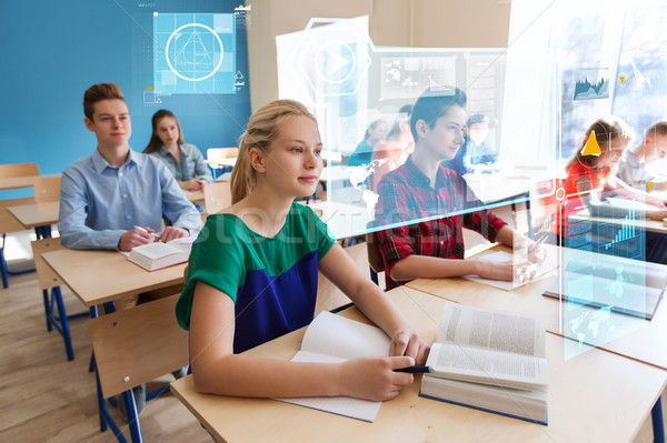 [[stock_photo]]: Groupe · élèves · livres · école · leçon · éducation