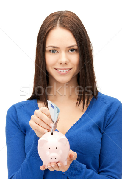 Stockfoto: Vrouw · spaarvarken · geld · foto · business · financieren