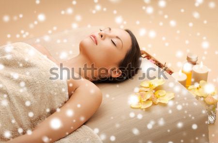 sleeping redhead with colorful collar ans snowflakes Stock photo © dolgachov