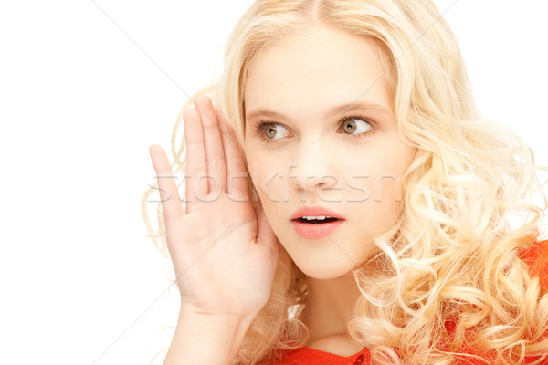 Zdjęcia stock: Kobieta · słuchania · plotka · jasne · zdjęcie · młoda · kobieta