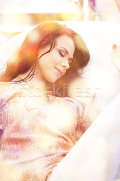 Alszik nő otthon kép boldog szemek Stock fotó © dolgachov