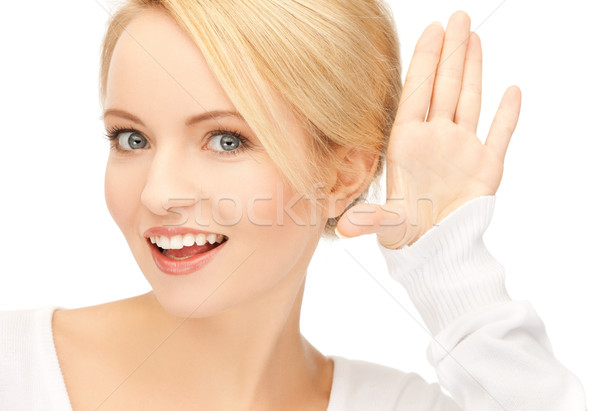 Heureux femme écouter potins lumineuses photos Photo stock © dolgachov