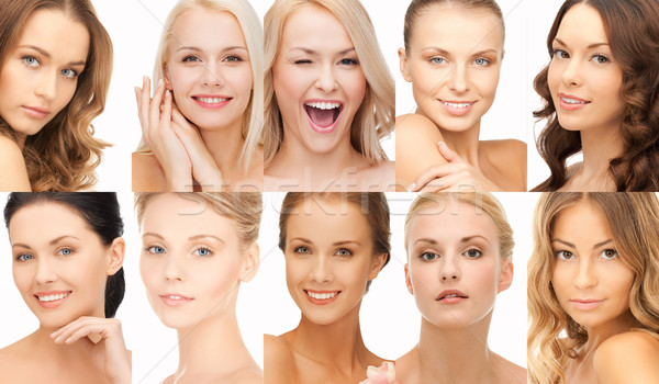collage of many happy women faces Stock photo © dolgachov