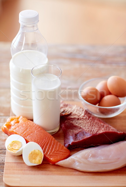 close up of natural protein food on wooden table Stock photo © dolgachov
