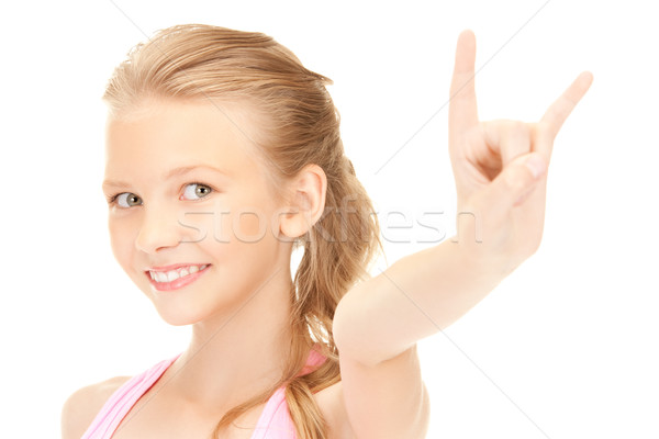 счастливая девушка дьявол жест фотография Сток-фото © dolgachov