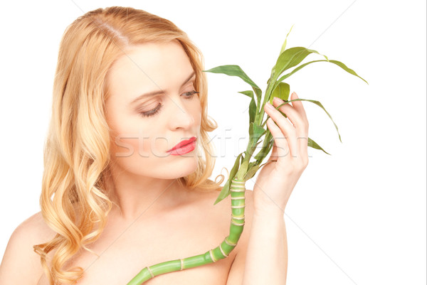 woman with sprout over white Stock photo © dolgachov