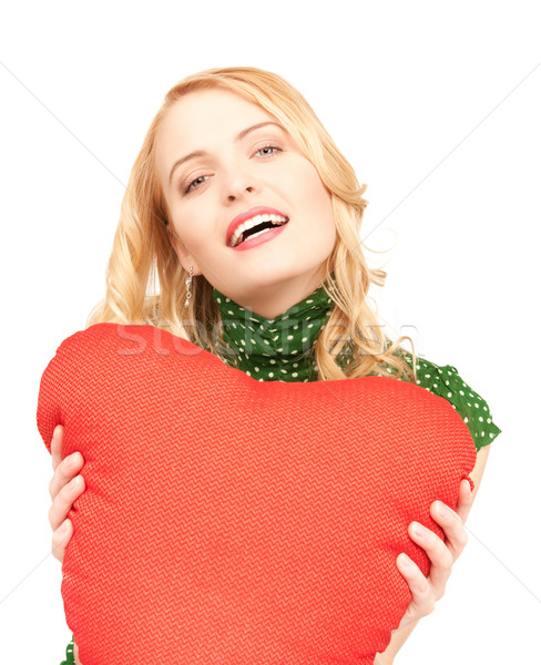 Mulher vermelho travesseiro branco feliz modelo Foto stock © dolgachov