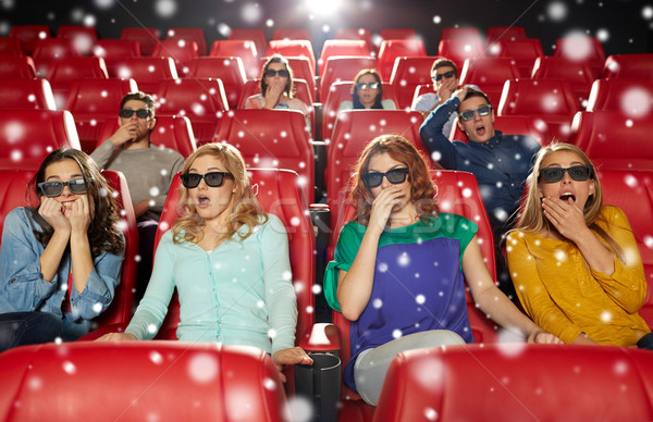 Vrienden kijken horror film 3D theater Stockfoto © dolgachov