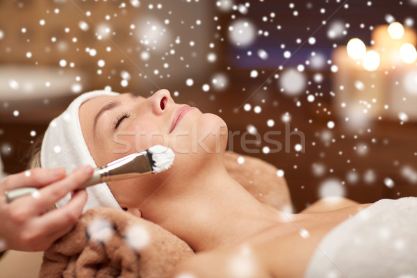 Stock photo: woman face and beautician applying mask in spa