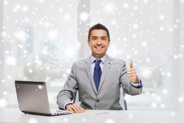 Om de afaceri lucru laptop birou oameni de afaceri tehnologie Imagine de stoc © dolgachov
