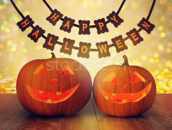 Foto stock: Calabazas · feliz · halloween · guirnalda · vacaciones · decoración