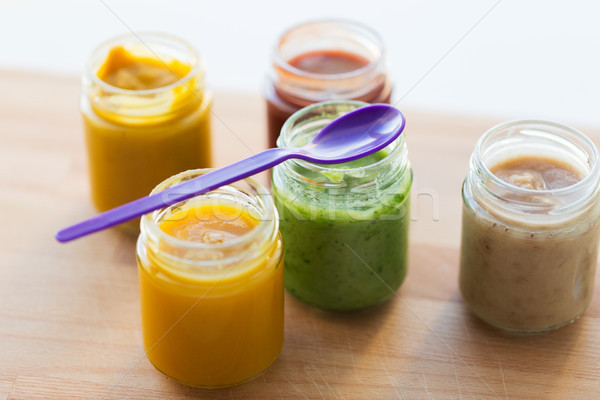 vegetable or fruit puree or baby food in jars Stock photo © dolgachov