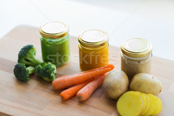 vegetable puree or baby food in glass jars Stock photo © dolgachov