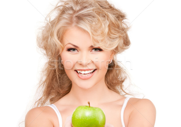 Foto stock: Jóvenes · mujer · hermosa · verde · manzana · Foto · mujer