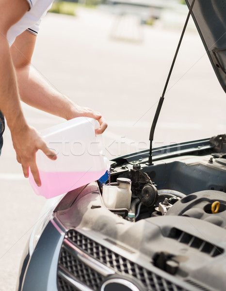 man filling windscreen water tank Stock photo © dolgachov