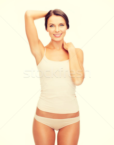 Stockfoto: Mooie · vrouw · beige · katoen · ondergoed · gezondheid · schoonheid