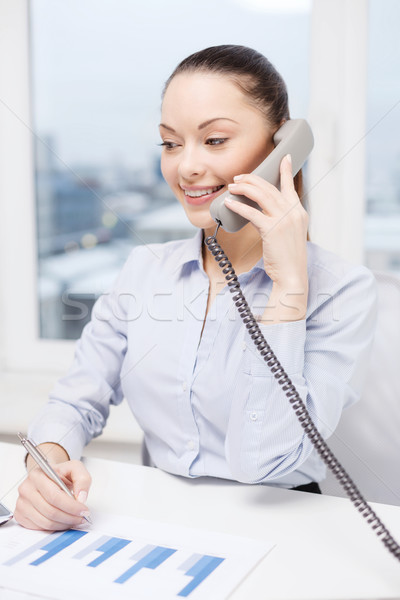 businesswoman with phone, laptop and files Stock photo © dolgachov