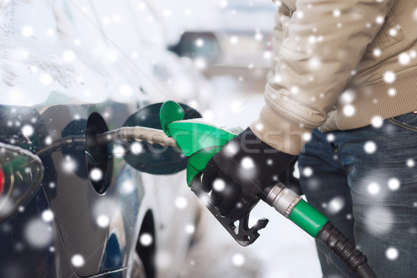 close up of man with fuel hose nozzle tanking car Stock photo © dolgachov