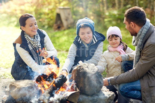 [[stock_photo]]: Famille · heureuse · guimauve · feu · de · camp · camping · Voyage · tourisme