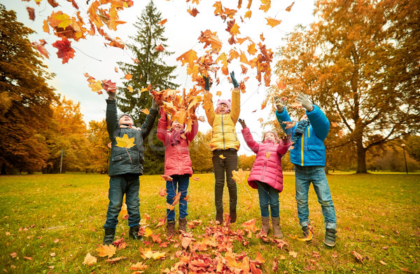 Stock foto: Glücklich · Kinder · spielen · Herbstlaub · Park · Kindheit