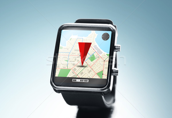 close up of smart watch with gps navigation app Stock photo © dolgachov
