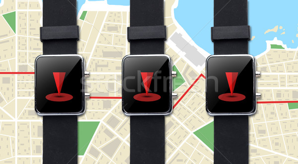 close up of smart watch with gps navigator map Stock photo © dolgachov