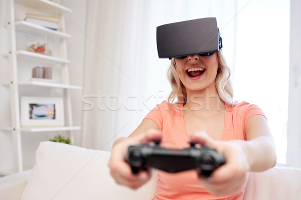 Vrouw virtueel realiteit hoofdtelefoon 3D technologie Stockfoto © dolgachov