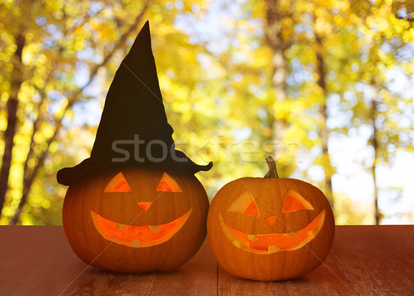close up of pumpkins on table outdoors Stock photo © dolgachov