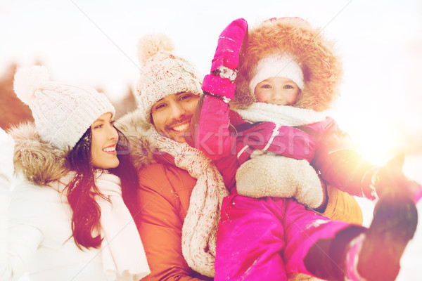 happy family with child in winter clothes outdoors Stock photo © dolgachov