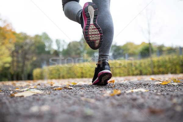 close up of young woman running in autumn park Stock photo © dolgachov