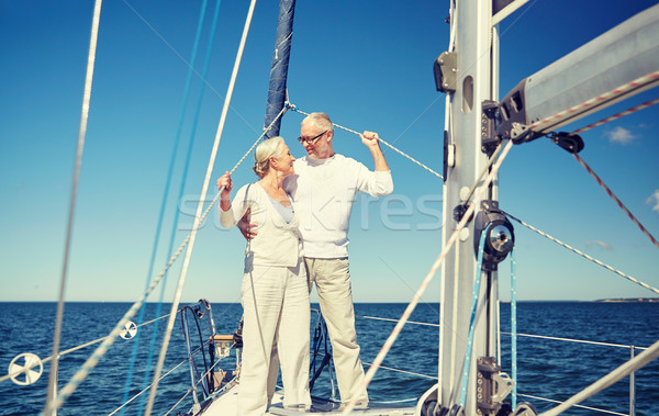 [[stock_photo]]: Couple · de · personnes · âgées · voile · bateau · yacht · mer