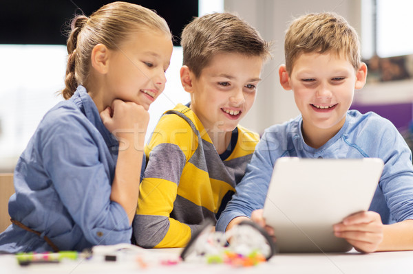 kids with tablet pc programming at robotics school Stock photo © dolgachov