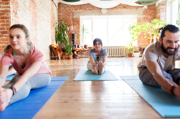 group of people doing yoga forward bend at studio Stock photo © dolgachov