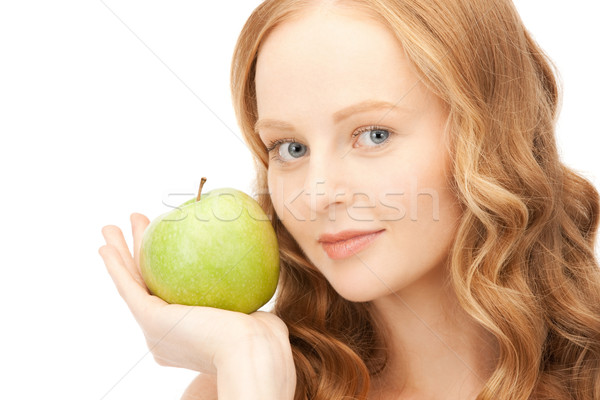 Foto stock: Jóvenes · mujer · hermosa · verde · manzana · Foto · mujer