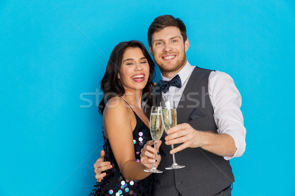Foto stock: Feliz · casal · champanhe · óculos · festa · celebração