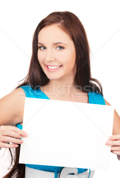 Foto stock: Menina · feliz · conselho · branco · mulher · feliz · jovem