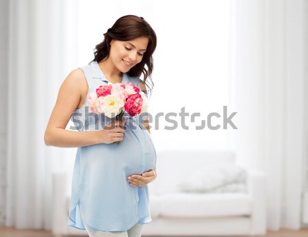 Frau Vase Blumen jungen schöne Frau stieg Stock foto © dolgachov