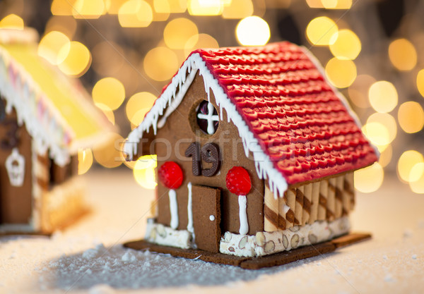 closeup of beautiful gingerbread houses at home Stock photo © dolgachov