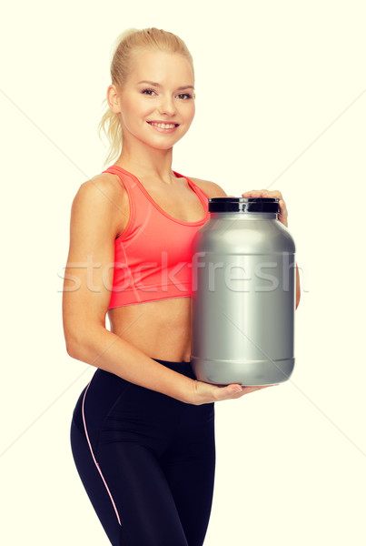 Foto stock: Sonriendo · deportivo · mujer · jar · proteína · fitness