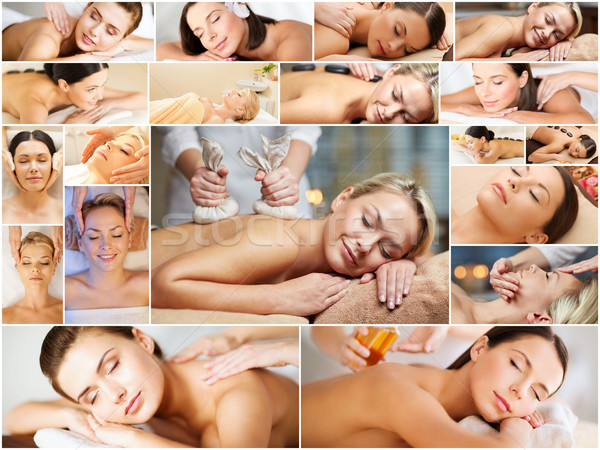 women having facial or body massage in spa salon Stock photo © dolgachov