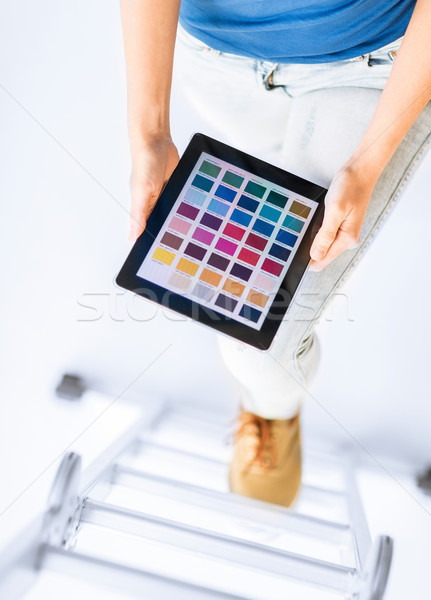 Frau arbeiten Farbe Probe App Innenarchitektur Stock foto © dolgachov