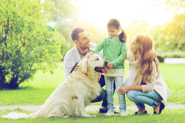 happy family with labrador retriever dog in park Stock photo © dolgachov