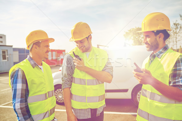 Foto stock: Feliz · masculino · construtores · indústria · edifício